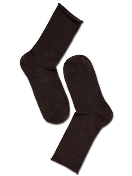 Woman Wool Roll Top Socks, Dark Brown