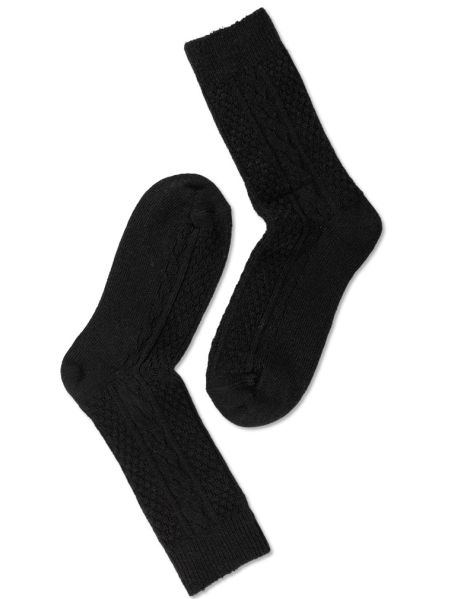 Woman Wool Cable Socks, Black