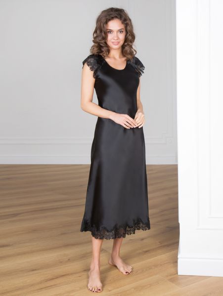 Pure Silk de Luxe Maxi Nightgown, Black